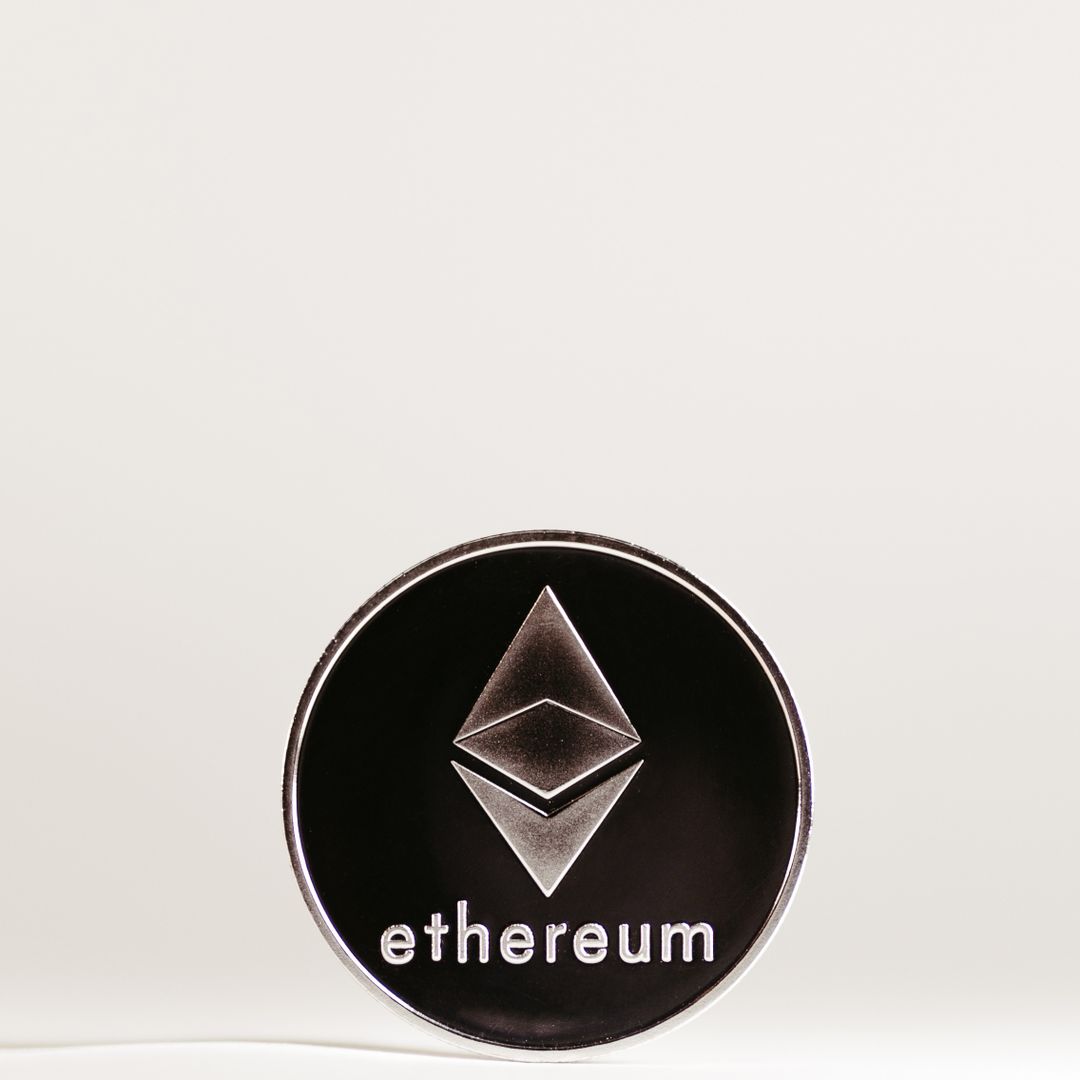 Close-up of an Ethereum coin
