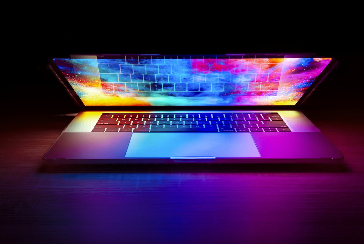A laptop screen showing a digital product storefront with templates and downloads